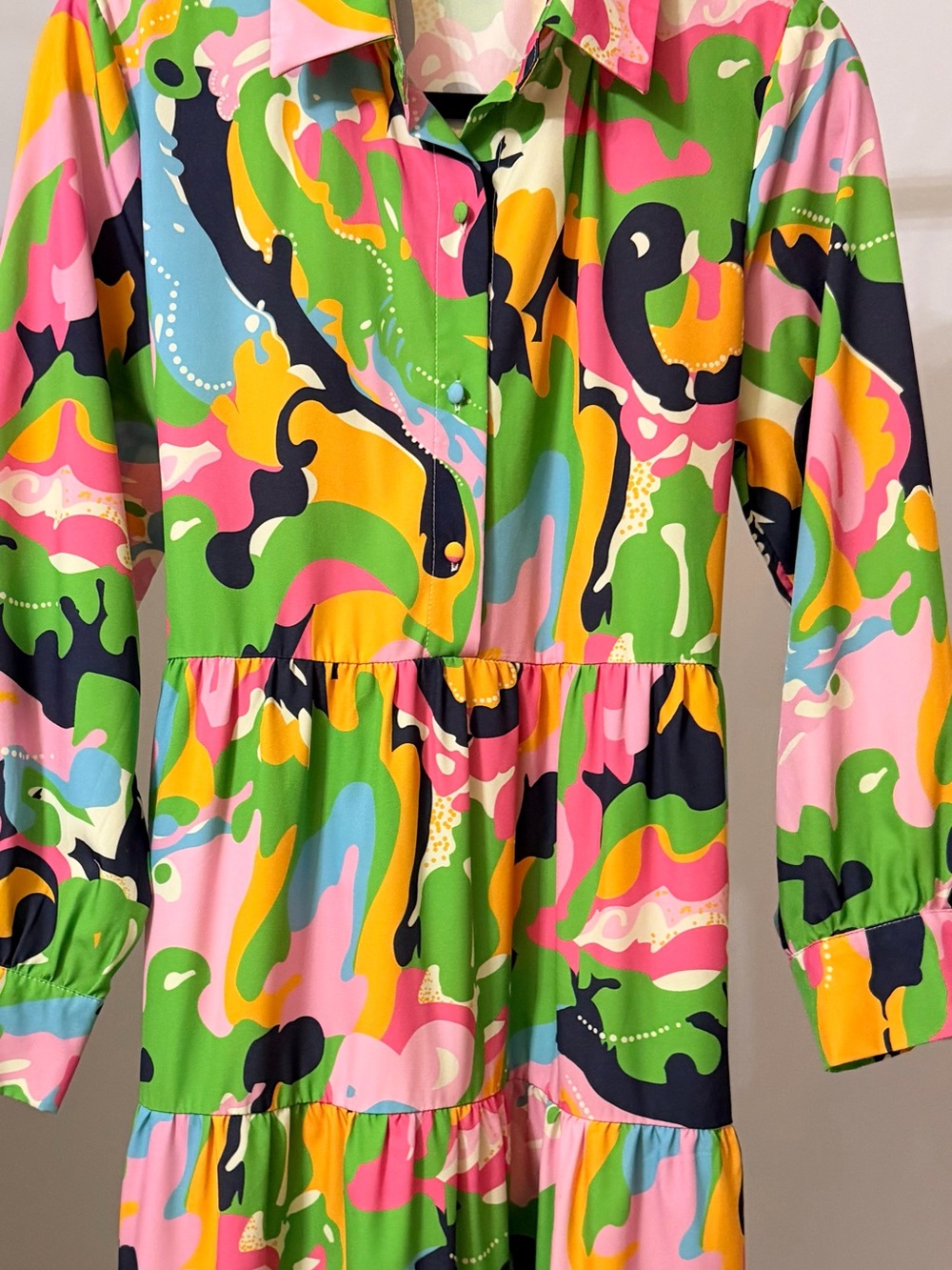 Colorful Abstract Print Maxi Dress - Green Multi